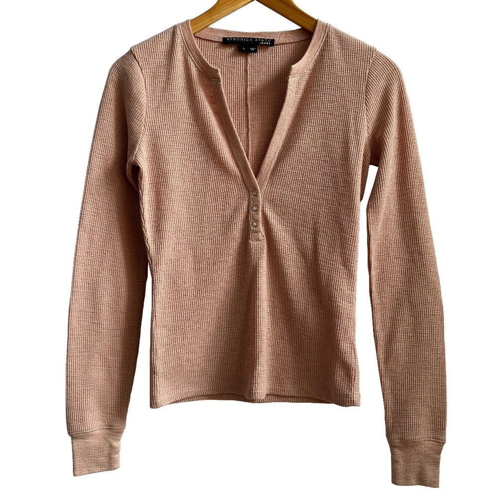 Veronica Beard Jean | Waffle Knit | Henley Style | 3 Snap | Dusty Rose | Size S
